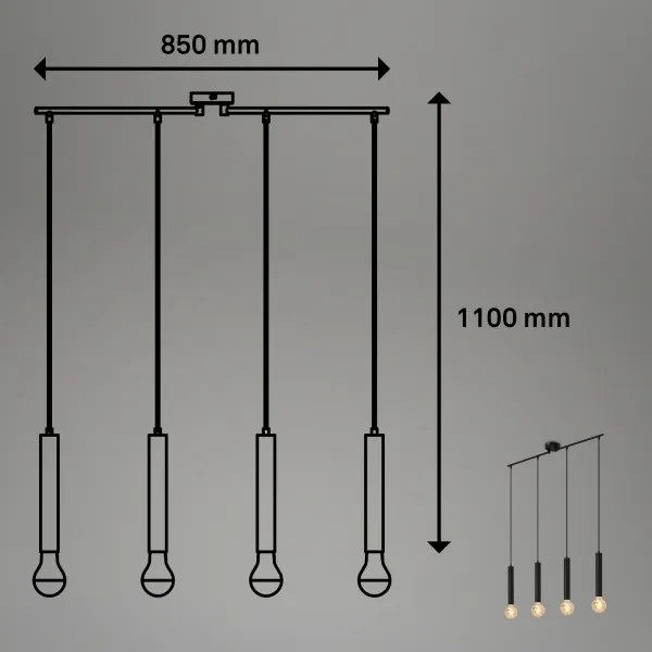 Lustră pe cablu LONGA 4xE27/60W/230V negru Briloner