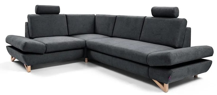 Colțar tapițat extensibil AVESTA, cu spațiu de depozitare, configurație L (stânga), antracit