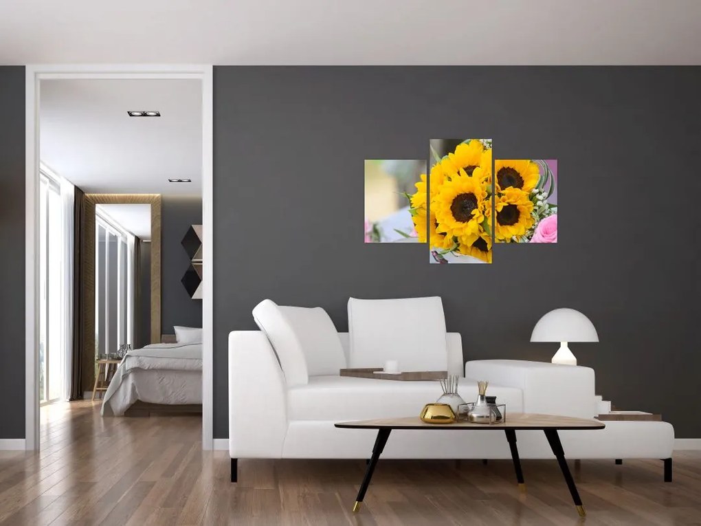 Tablou cu buchetul miresii de floarea soarelui (90x60 cm)