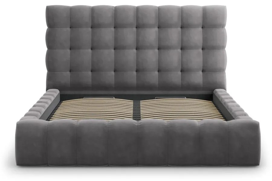 Pat matrimonial gri tapițat cu spațiu de depozitare și somieră 180x200 cm Bali – Cosmopolitan Design