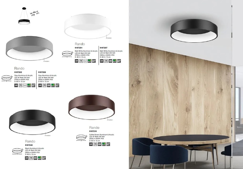 Lustra moderna aplicata LED 4000K Ø60cm RANDO alb NVL-6167201