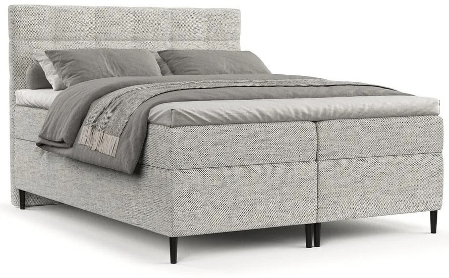 Pat boxspring gri deschis cu spațiu de depozitare 160x200 cm Urbaneo – Maison de Rêve