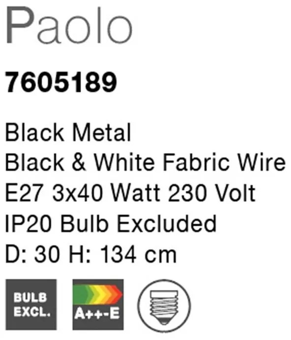 Lustra design modern minimalist Paolo 3L neagra NVL-7605189