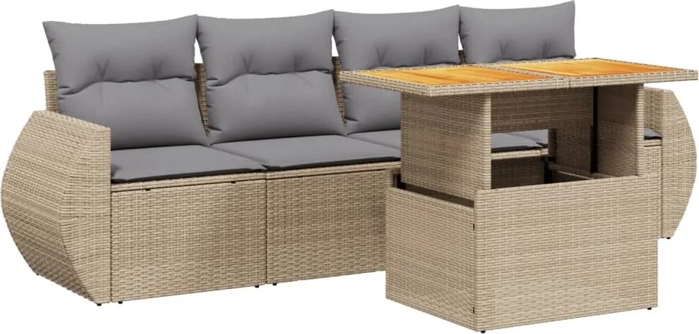 vidaXL Set canapele de grădină cu perne, 5 piese, bej, poliratan