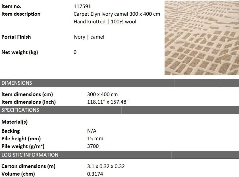 Covor design LUX tesut manual Elyn 300x400cm