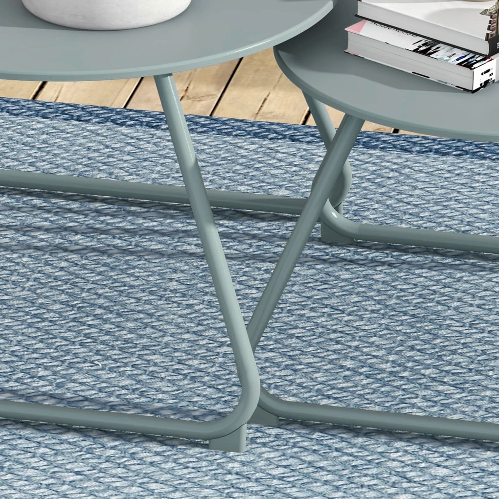 Outsunny Lot de 2 mese de cafea rotunde înglobabile de Grădină din metal epoxid, Masă de Apoiala Stabilă pentru exterior, Albastru | Aosom Romania