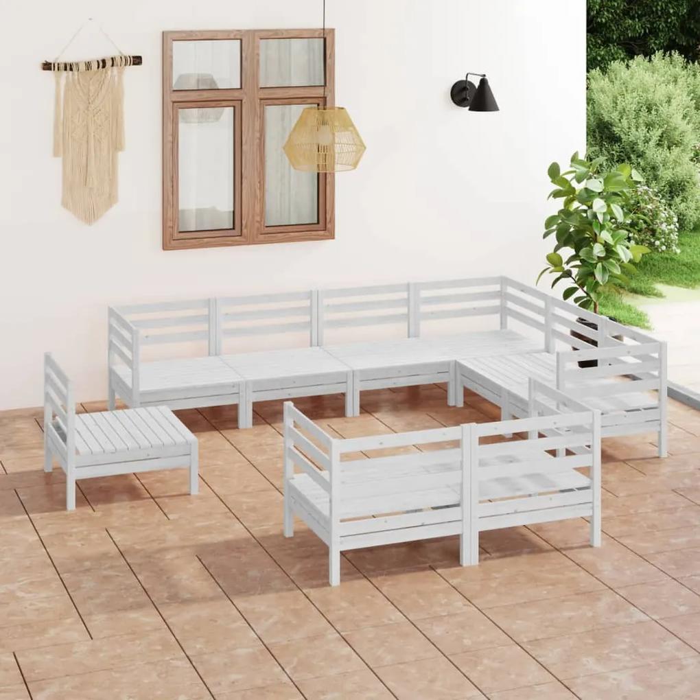 3083075 vidaXL Set mobilier de grădină, 9 piese, alb, lemn masiv de pin
