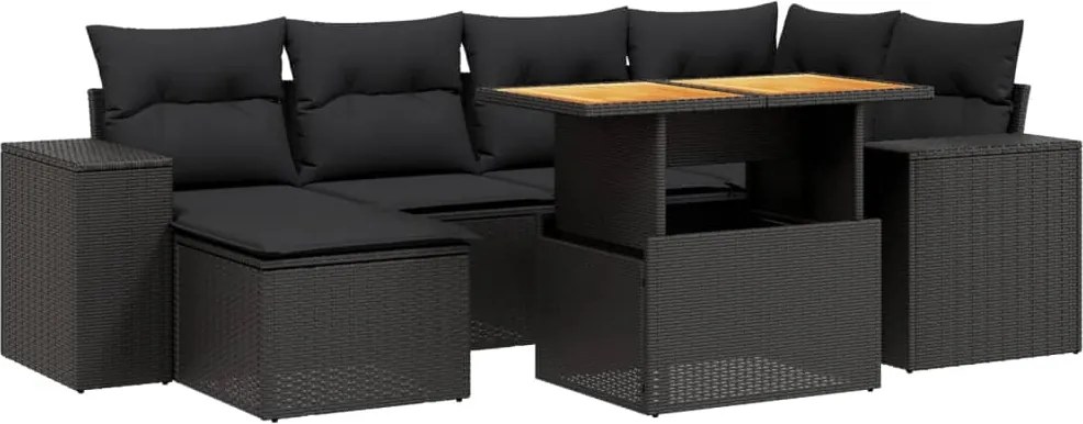 vidaXL Set canapele de grădină cu perne, 7 piese, negru, poliratan