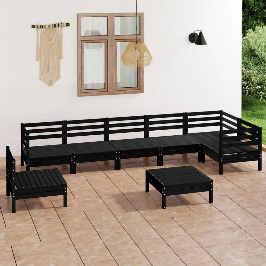 3082746 vidaXL Set mobilier de grădină, 8 piese, negru, lemn masiv de pin