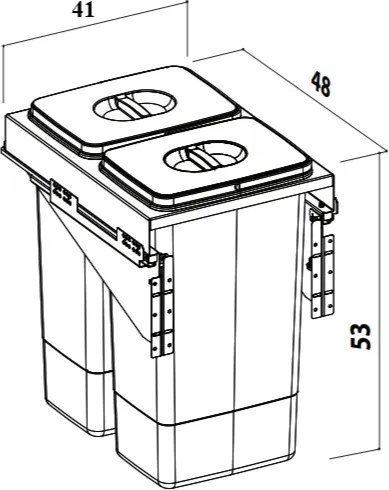 Cos gunoi incorporabil Front 45 Ecomax, cu extragere automata, colectare selectiva, gri antracit, 2 x 26 l Polipropilena Metal, 450 mm, L:410 mm;