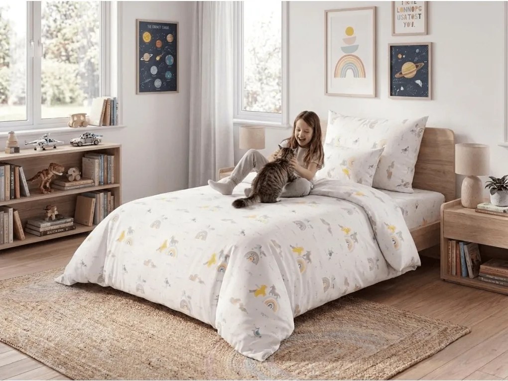 Lenjerie de pat din bumbac pentru copii MAGIC UNICORN alb, 100% bumbac Dimensiune lenjerie de pat: 70 x 90 cm | 140 x 200 cm