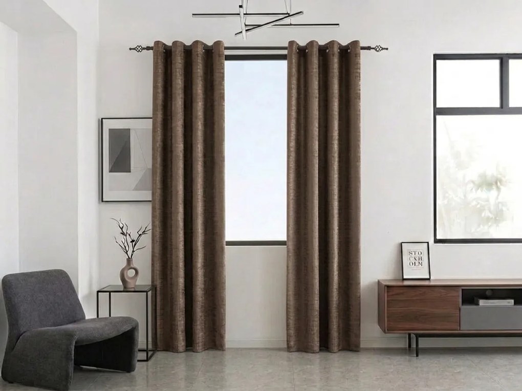 Draperie opaca LOOM VELVET 140x250 cm, maro Agatat: Inele metalice