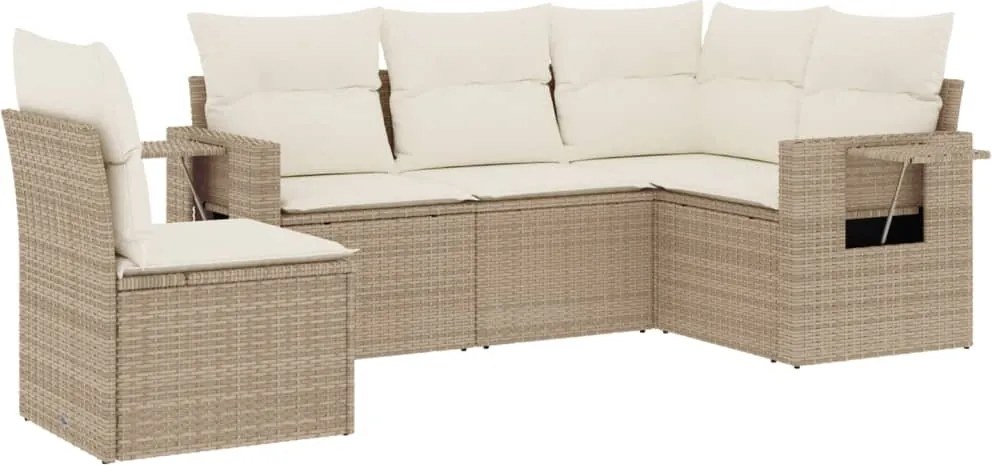 vidaXL Set canapele de grădină cu perne, 5 piese, bej, poliratan
