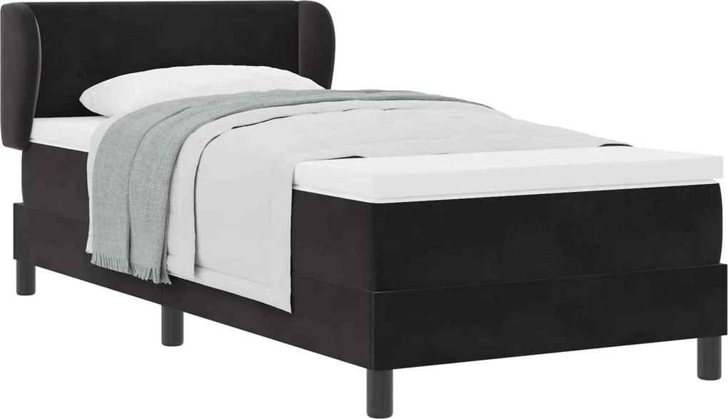 vidaXL Pat cu arcuri cu saltea cu headboard Negru 90 x 200 cm Catifea