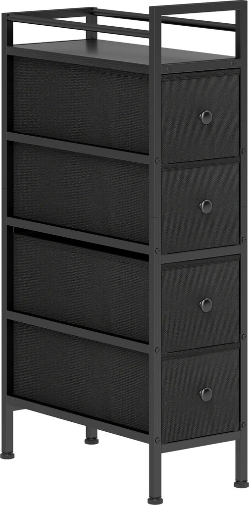 HOMCOM Comodă dulap cu 4 sertare din material textil, dulap de depozitare cu cadru din oțel, 20cm x 43cm x 81,5cm, Negru | Aosom Romania