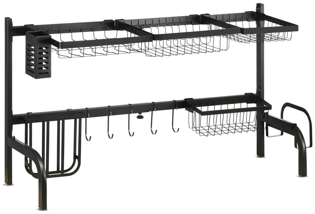 HOMCOM Suport pentru vase, ajustabil în lungime 51-93 cm, multe elemente, aranjament flexibil, 93 x 30 x 52 cm, negru | Aosom Romania