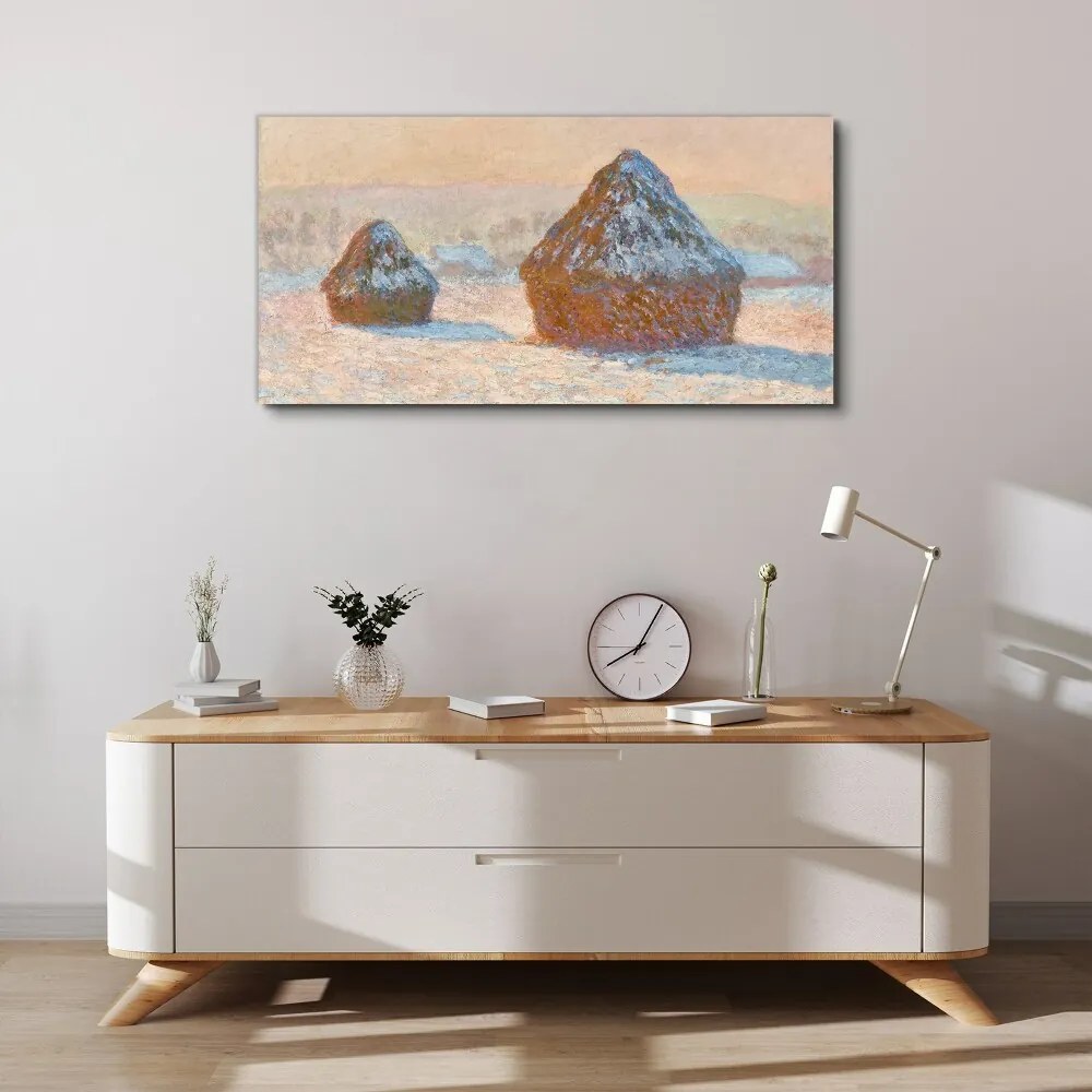 Tablou canvas Grainstacks Snow Monet Effect
