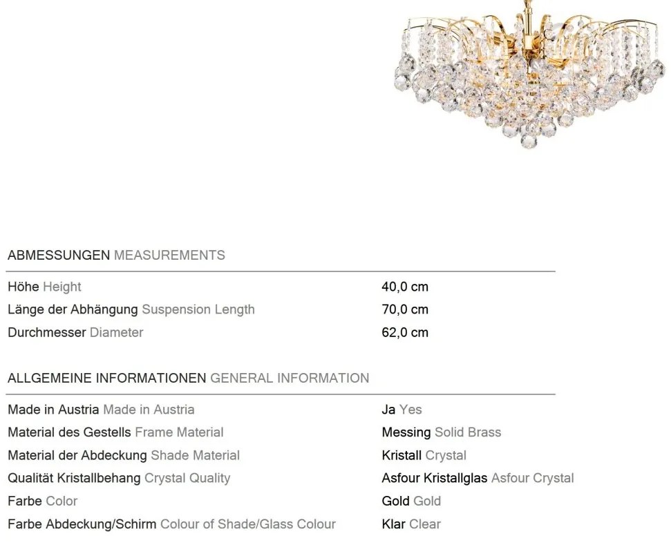 Candelabru cristal Asfour design lux KRISTALL KLASSISCH 9L gold/clear
