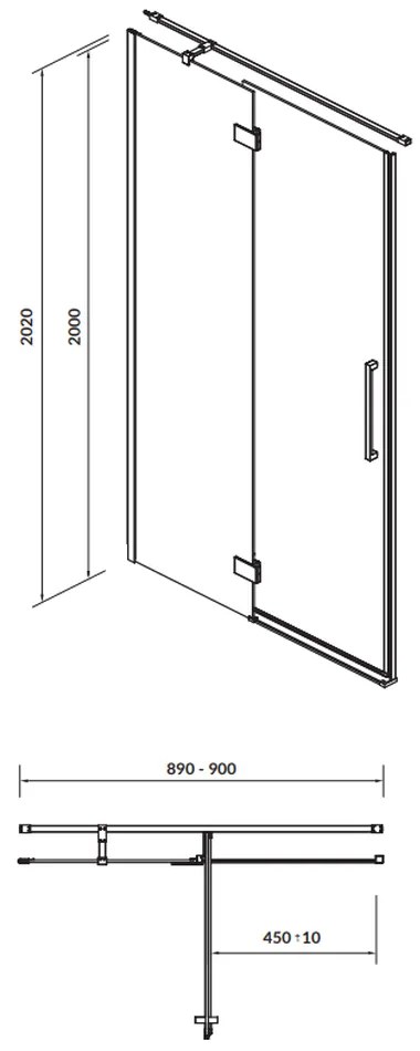 Usa sticla dus batanta 90x200 cm profil crom Cersanit Crea, montare stanga 900x2000 mm, Stanga