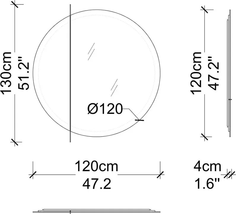 Oglindă lemn masiv rotundă Domo Ø120 cm