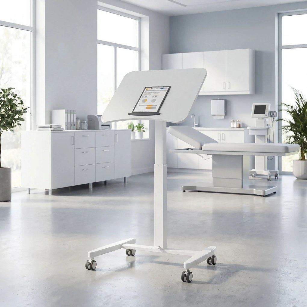 HOMCOM Birou Reglabil pe Înălțime, Blat Inclinabil, Roți și Cadru din Oțel, 60,5 x 52 x 75-114 cm, Alb | Aosom Romania