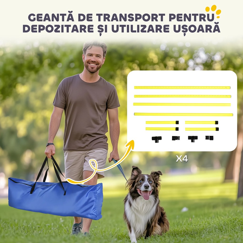PawHut set din 4 obstacole pentru caini reglabile pe inaltime, 99x71x95, albastru | Aosom Romania
