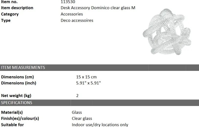 Obiect decorativ din sticla LUX Dominico M 113530 HZ
