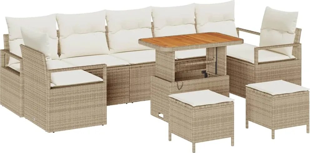 vidaXL Set de canapele pentru grădină cu pernă 10 pcs Bej poliratan