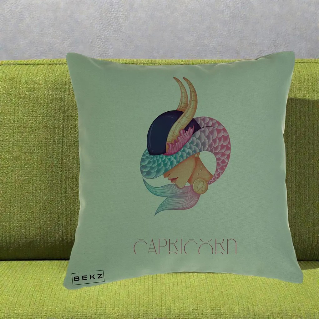 Perna Personalizata Zodiac Capricorn Cowgirl, 40x40 cm, Verde, Husa Detasabila, Perna Inclusa, BEKZ®