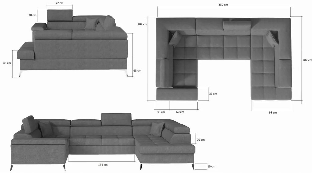 Coltar living extensibil Thiago – L350 x l202 x h90 cm