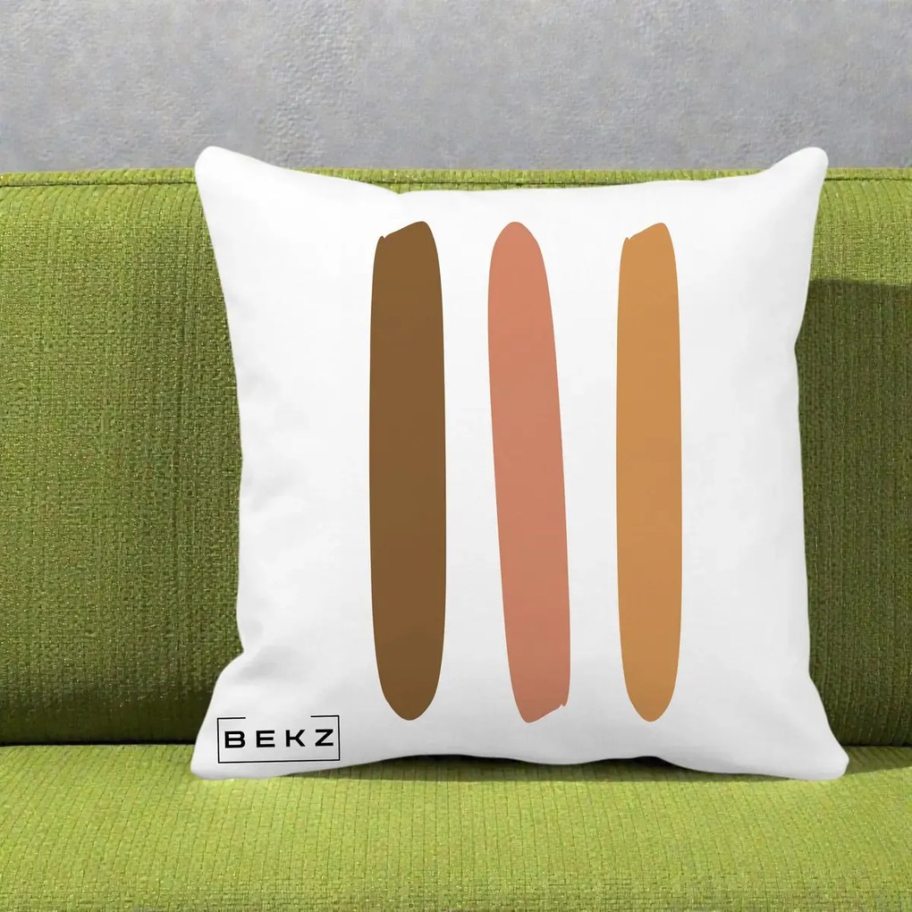 Perna Decorativa Abstract Linii Terracotta, 40x40 cm, Alba Mata, Husa Detasabila, Perna Inclusa, BEKZ®