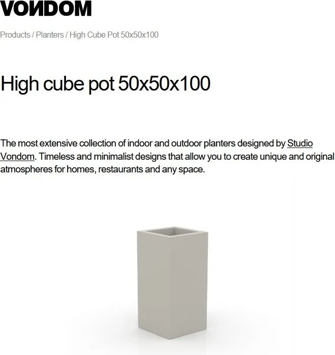 Ghiveci plante design decorativ modern exterior / interior CUBE POT 50x50x100cm