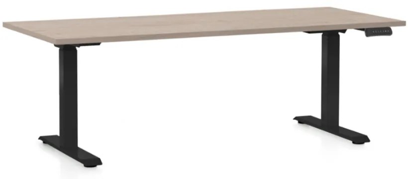 Masa inaltime reglabila OfficeTech D, 180 x 80 cm, bază neagră, stejar