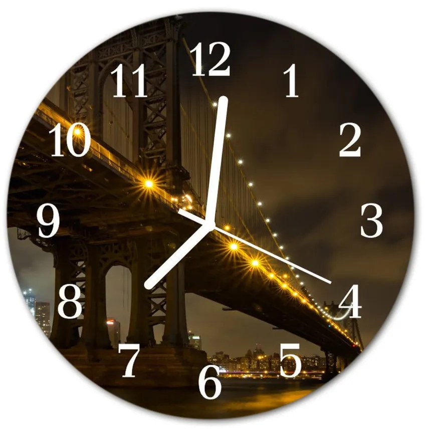Ceas de perete din sticla rotund Podul de noapte Arhitectura de noapte negru