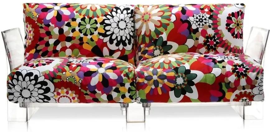 Canapea cu doua locuri Kartell Pop design Piero Lissoni &amp; Carlo Tamborini, cadru transparent, tapiterie Missoni, Vevey rosu
