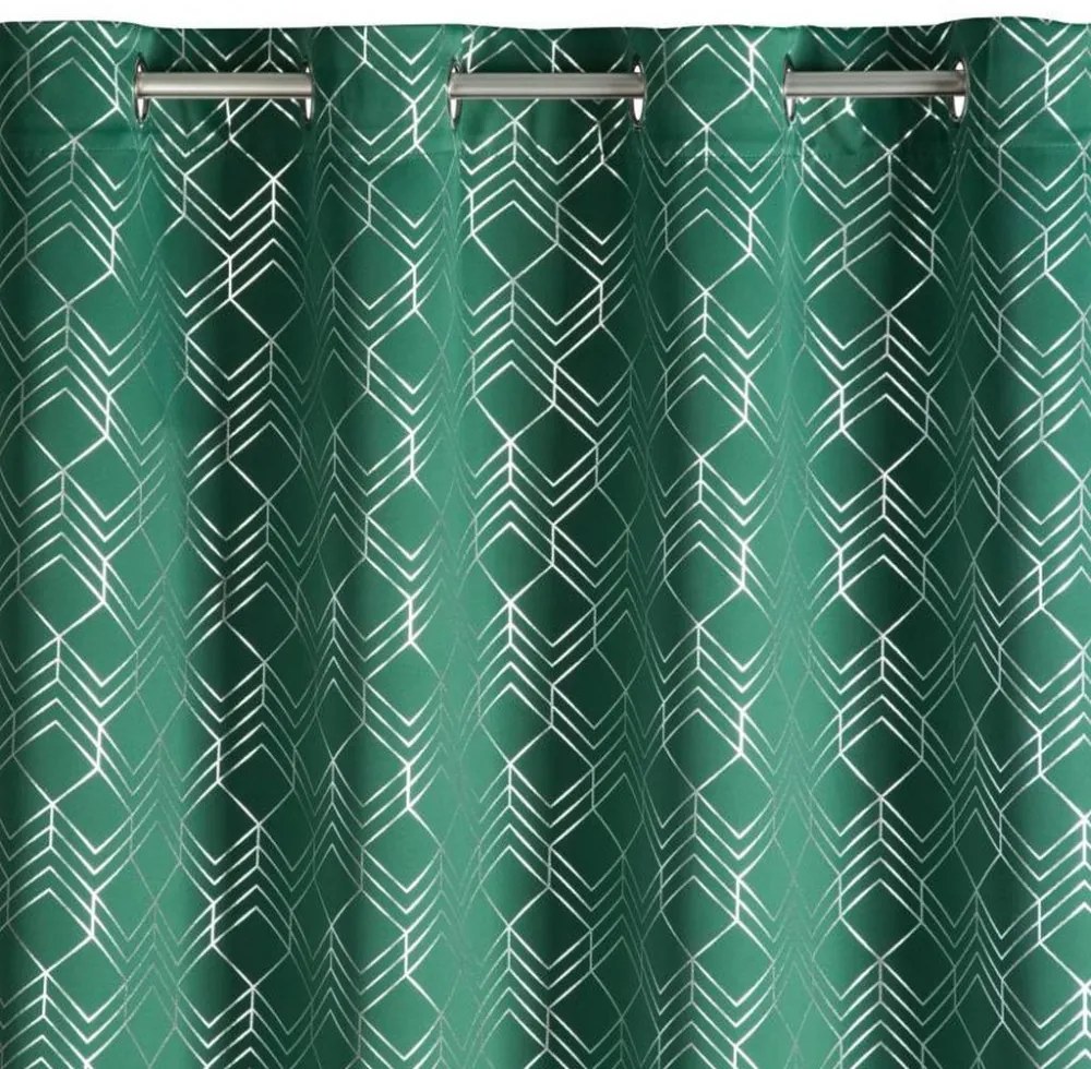 Perdea verde închis, cu motiv, pe inele Lungime: 250 cm