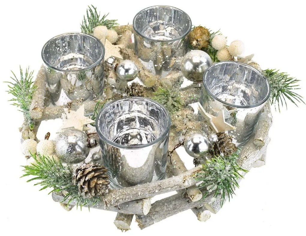 Sfeşnic advent Invierno, din ratan, gri, diam. 23 cm
