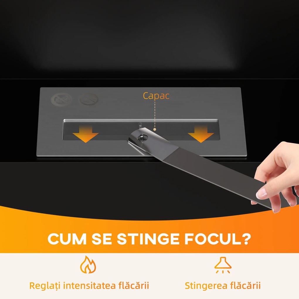 HOMCOM Șemineu pe Bioetanol de 0,9L pentru Durată de 3,3 ore, Bioșemineu Încastrabil din Oțel și Sticlă, 100x15x54 cm, Negru | Aosom Romania