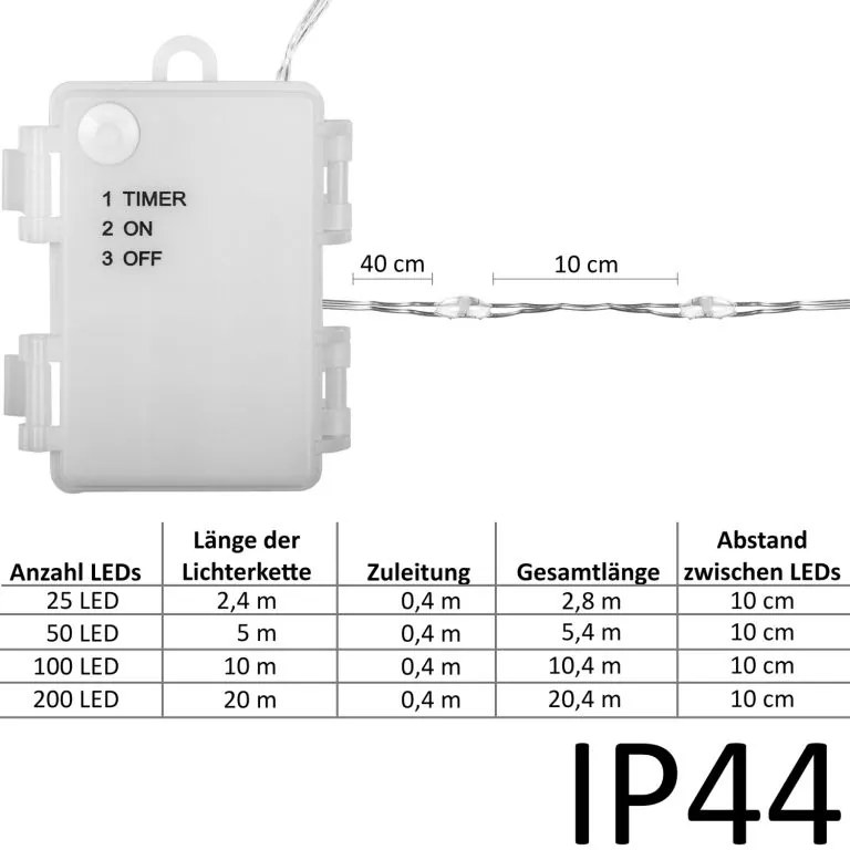 Set de 2 bucăți fire luminoase, 50 LED, alb cald