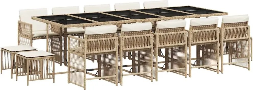 vidaXL Set mobilier de grădină cu perne, 15 piese, bej, poliratan