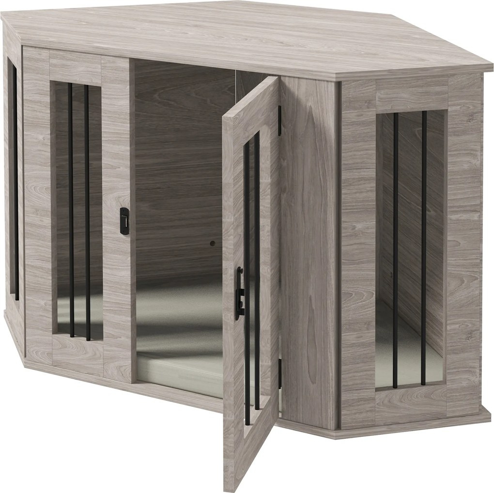 PawHut Cușcă pentru câine, cușcă, design colțar, incl. încuietoare, 1 pernă de odihnă, 104 x 55 x 63 cm, Maro | Aosom Romania