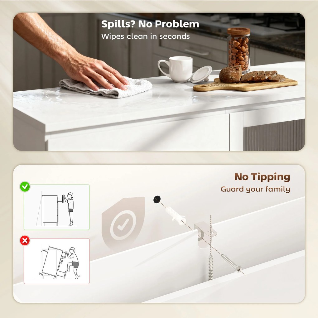 HOMCOM Bufet din Lemn cu 4 Sertare și Dulap cu Uși de Sticlă și Rafturi Reglabile, 120x40x91 cm, Alb | Aosom Romania