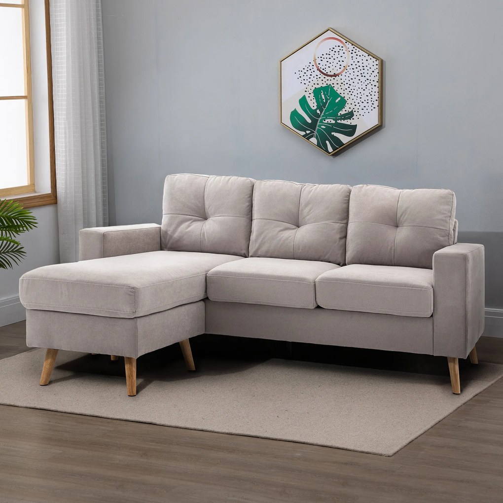 HOMCOM Canapea colțar în material textil de lin, 193 cm formă L, design scandinav pentru living, apartament, spațiu mic, gri deschis | Aosom Romania