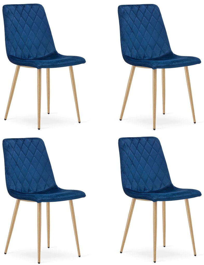 Set 4 Scaune Bucatarie/Dining Clay Albastre Catifea  Picioare Metalice Finisaj Lemn