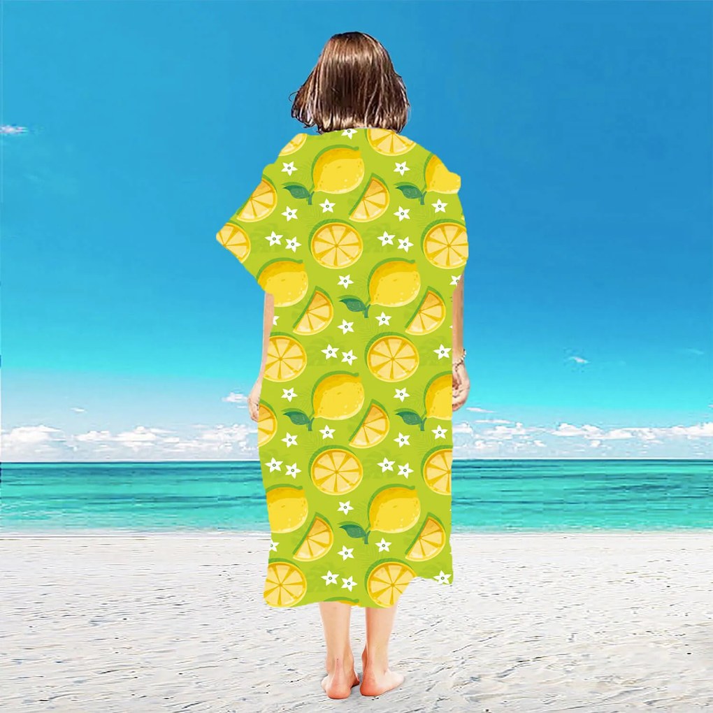 Poncho prosop de plaja LEMONS verde 80x145 cm