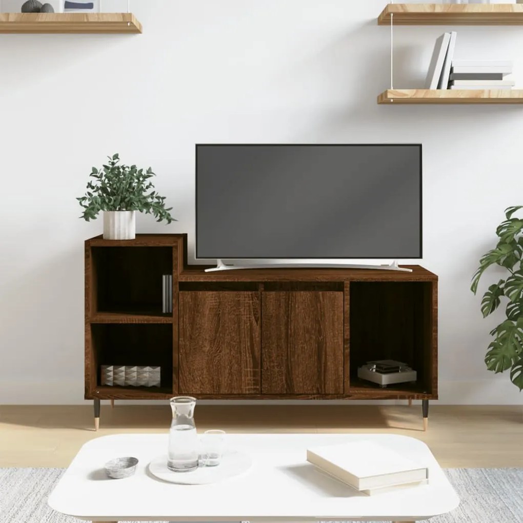 Comoda TV, stejar maro, 100x35x55 cm, lemn prelucrat
