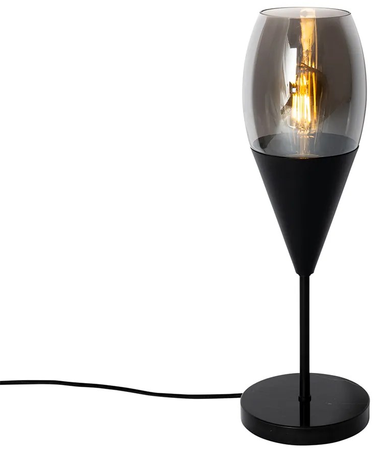 Lampa de masa moderna neagra cu sticla fumurie - Drop