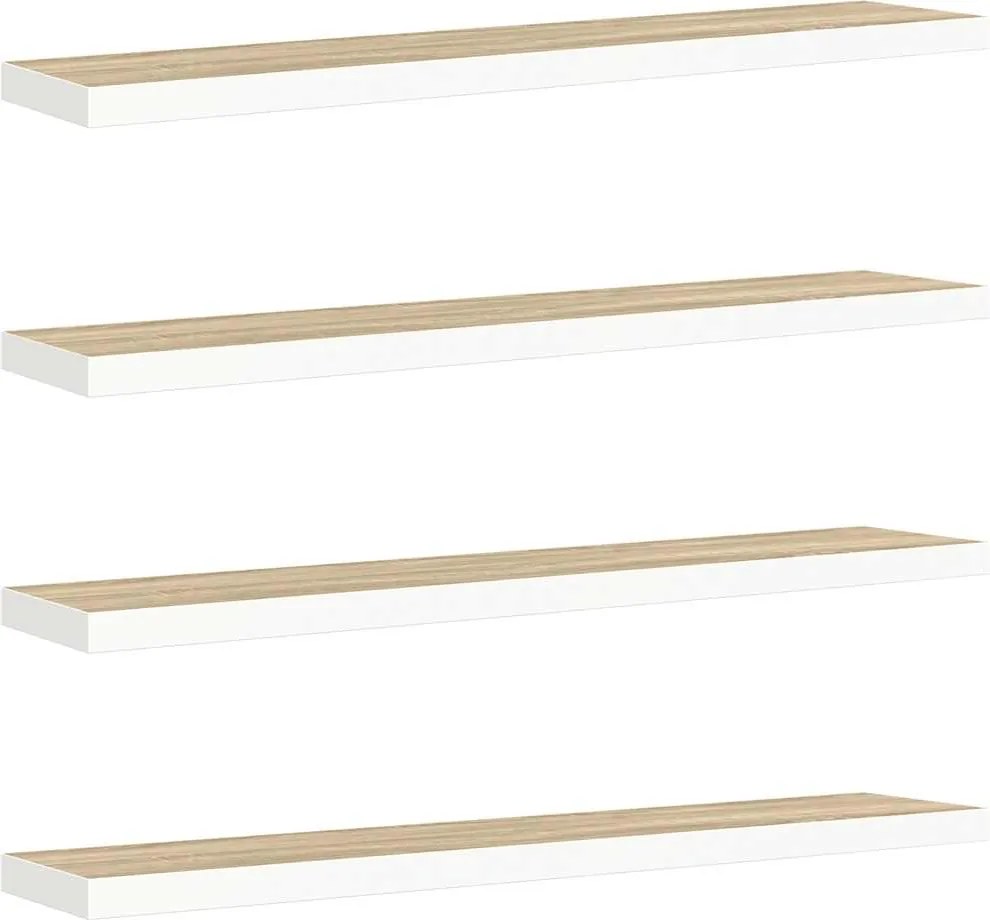 vidaXL Rafturi perete suspendate 4 buc. stejar/alb 120x23,5x3,8 cm MDF