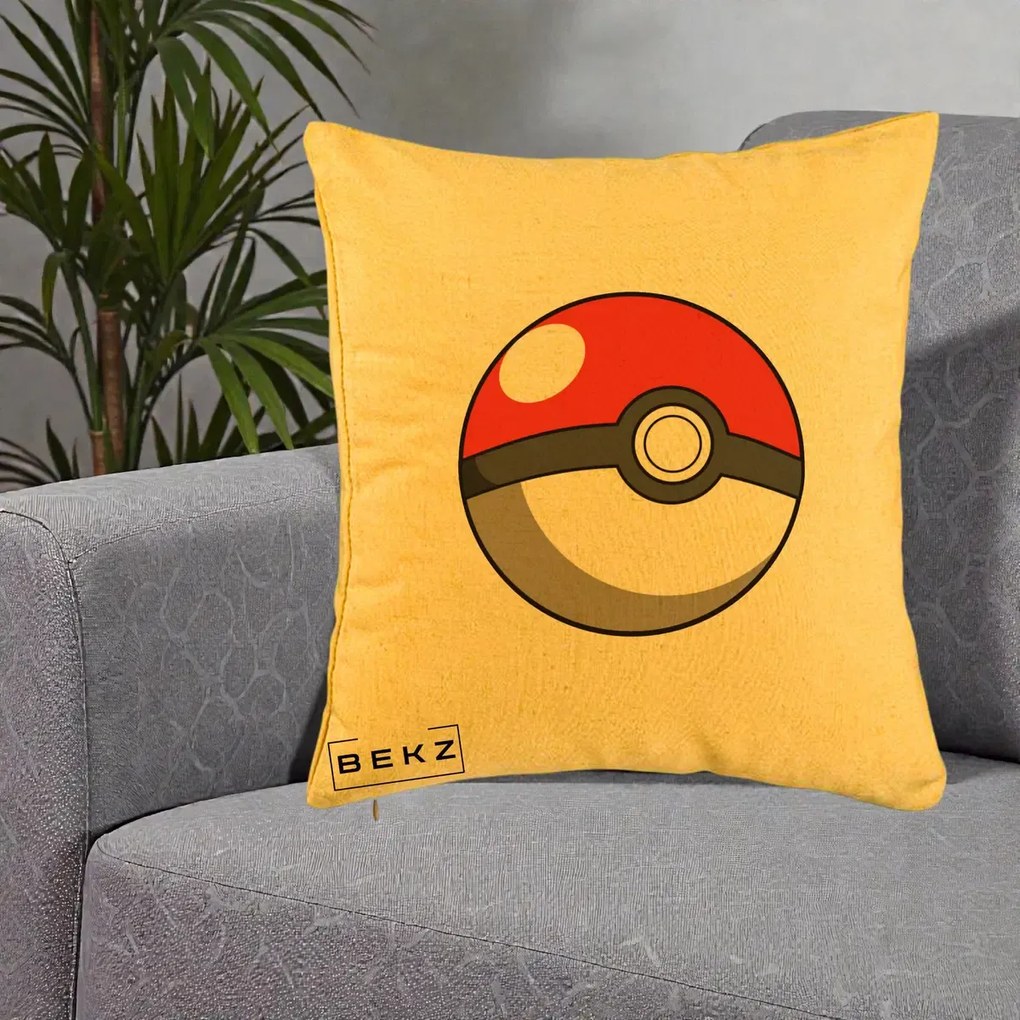 Perna Personalizata Pokeball Rosie, 40x40 cm, Galben, Husa Detasabila, Perna Inclusa, BEKZ®