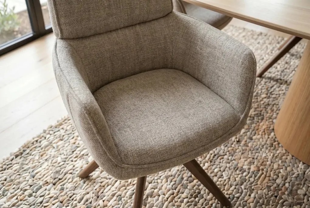 Set de 2 scaune pivotante, Lemn de nuc, Material texturat bej-taupe, UNIQUE
